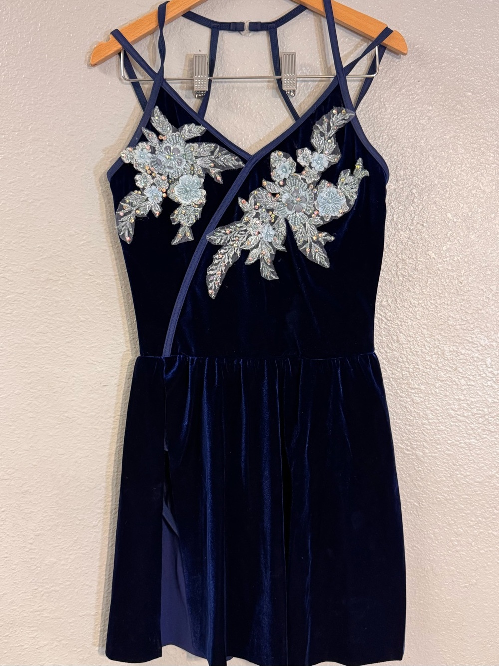 Weissman Navy Velvet Dance Costume with Floral Appliqué